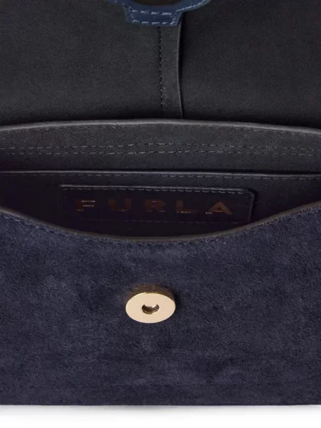 Semišová shopper kabelka Furla s autogramem modrá
