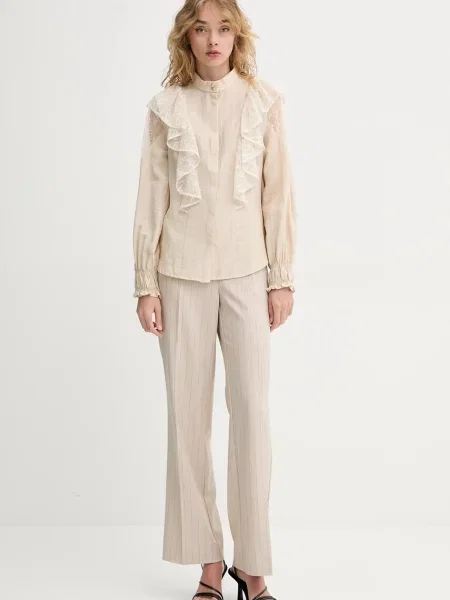 Bruuns Bazaar koszula z domieszką lnu regular beżowy