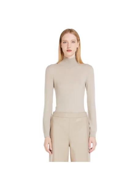 Sweter z golfem Max Mara wełniany ze stójką beżowy