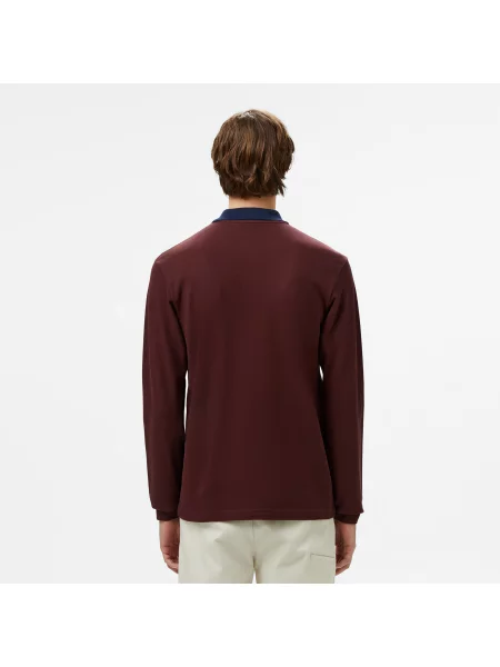 Lacoste Classic Fit Bordowa Koszulka Polo Z Długim Rękawem I Blokami Kolorów