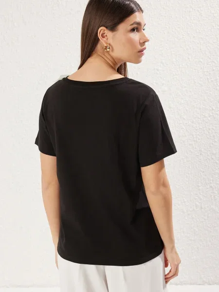 Trendyol Tricou negru / murdar alb