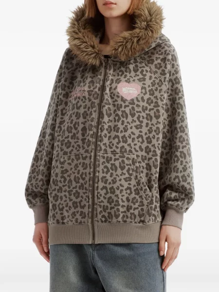 Hanorac cu glugă Fingercroxx cu imagine cu model leopard cu blană