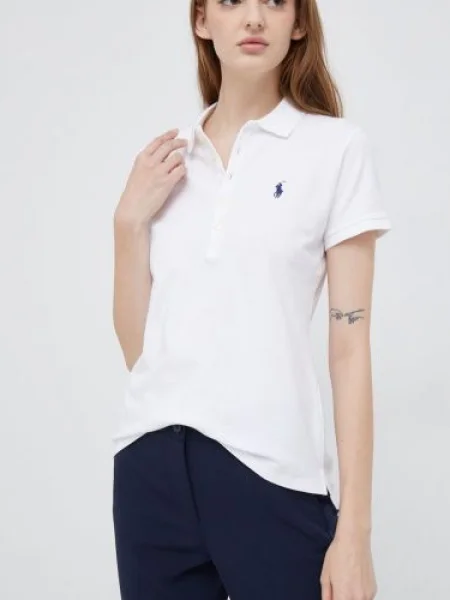 Тениска с яка Polo Ralph Lauren с яка тип peter pan бяло