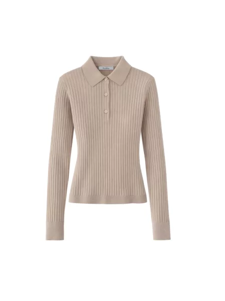Koszulka polo Max Mara w paski z paskiem beżowa