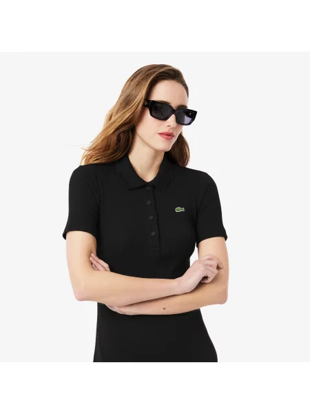 Lacoste Długa Koszulka Polo W Prążki czarna