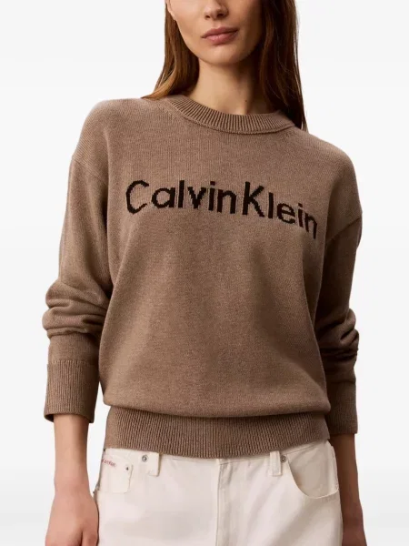 Pleteni džemper Calvin Klein s autogramom smeđa