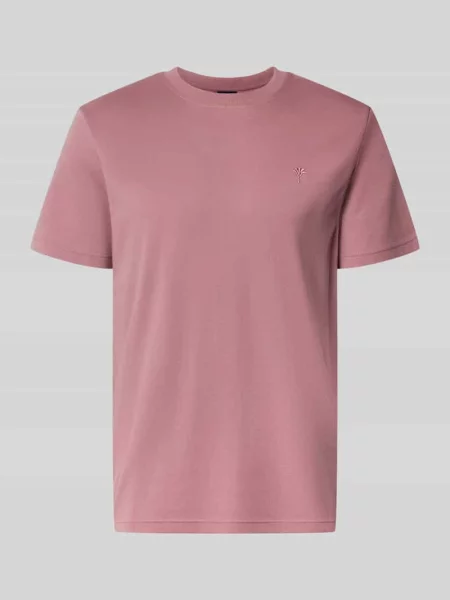 T-shirt z okrągłym dekoltem i wyhaftowanym logo Joop! Collection różowa