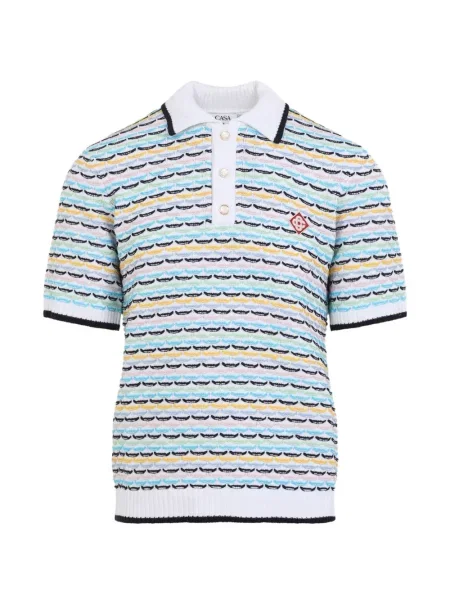 Tricou polo Casablanca tricotate cu autograf alb