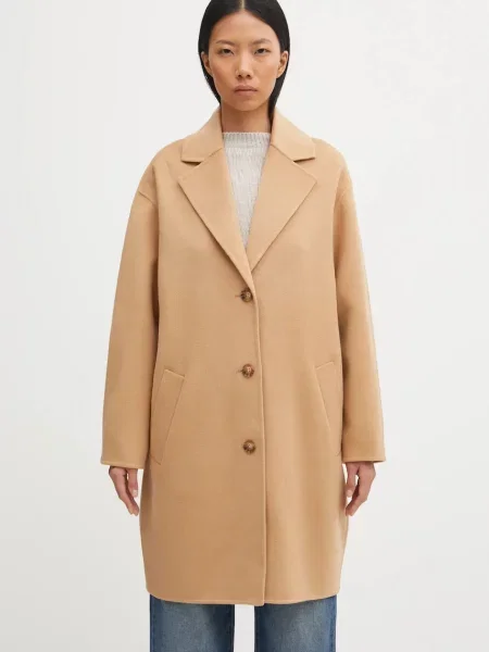 Maison Kitsuné palton de lână Doubleface maro
