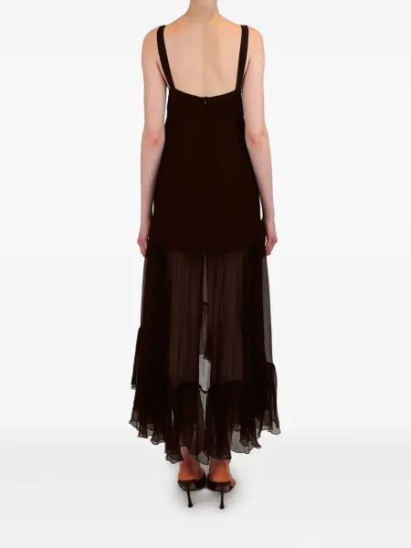 Rochie midi Azeeza cu volane până la genunchi de costum maro
