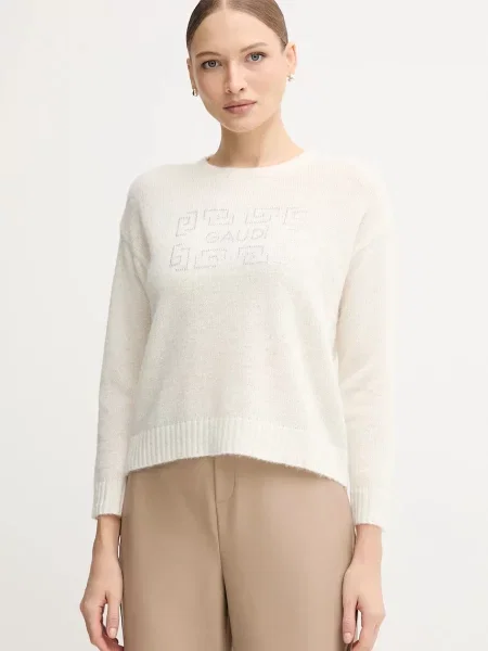 Gaudi sweter z dodatkiem wełny beżowy