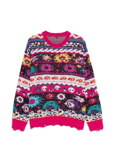 Pulover R13 zdrențuiți cu model floral negru