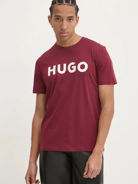 Тениска HUGO розово с принт червено