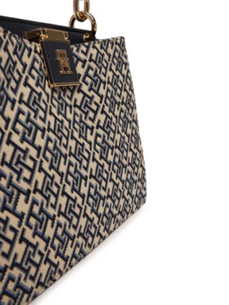 TOMMY HILFIGER Kabelka na rameno béžová / tmavomodrá / svetlomodrá modrá