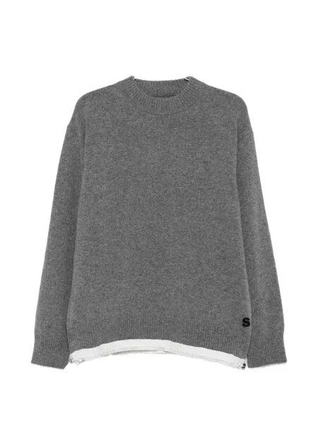 Pulover Sacai cu autograf cu cordon gri