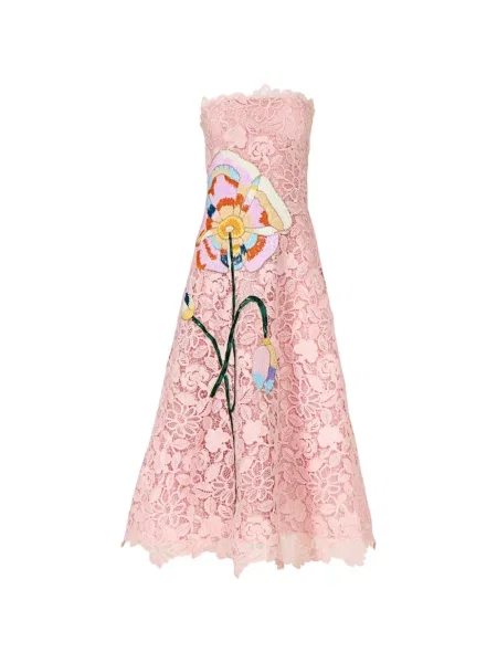 Rochie midi Costarellos cu model floral cu aplicații din dantelă roz