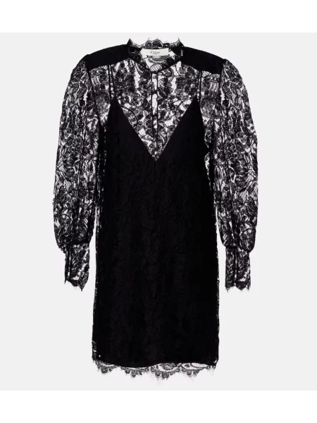 Rochie Chloé cu model floral din dantelă negru