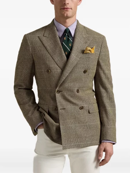 Mănuși Polo Ralph Lauren cu broderie tricotate în carouri albastru