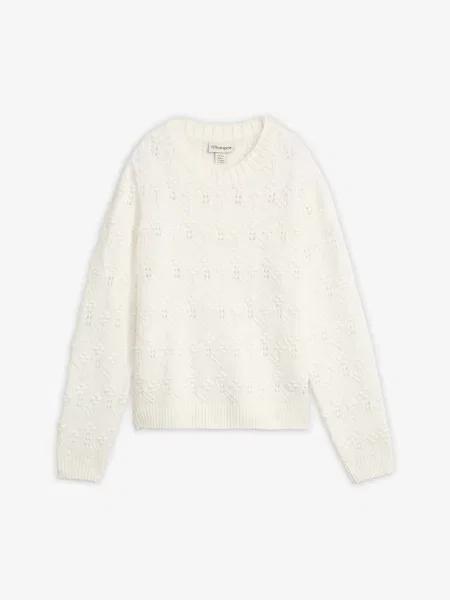 Sweter z dzianiny z ażurowym wzorem biały