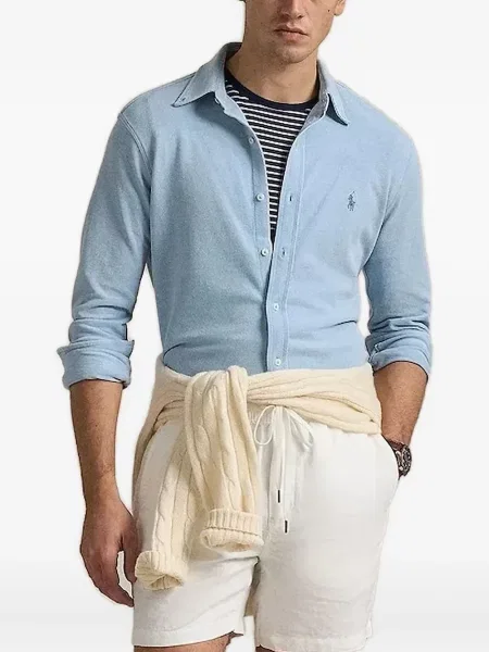 Dzianinowe haftowane sneakersy Polo Ralph Lauren garniturowe niebieskie