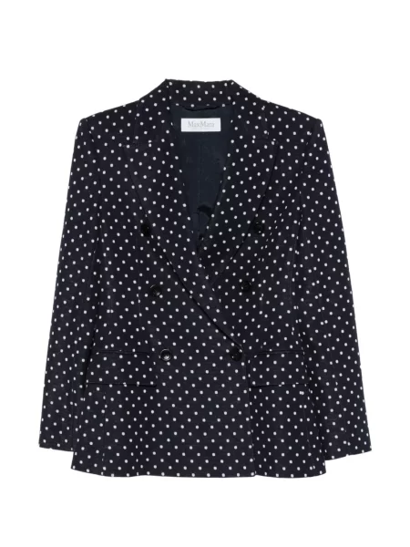 Sacou Max Mara cu buline din jerseu cu două rânduri de nasturi albastru