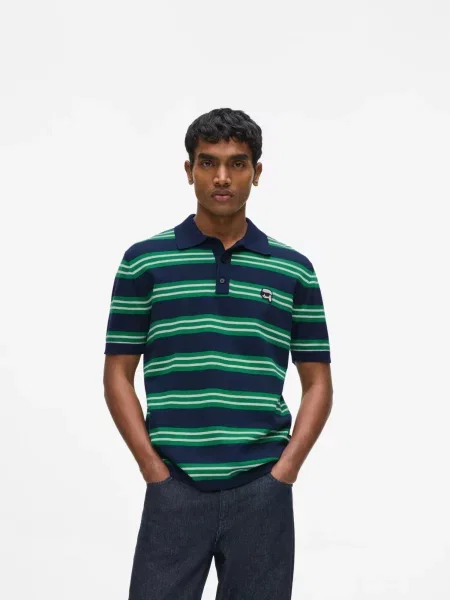 Karl Lagerfeld Tričko Ikon Gestreiftes Strickpoloshirt pastelovo zelená