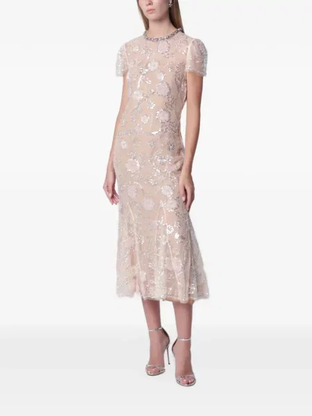 Rochie midi Self-portrait cu paiete cu model floral roz
