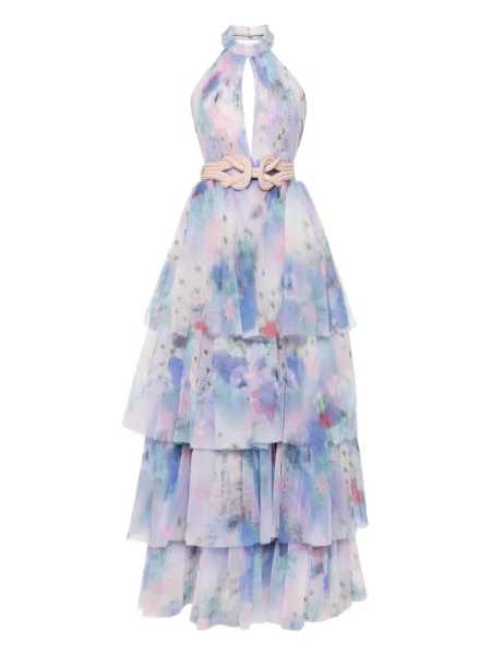 Rochie Saiid Kobeisy cu model floral cu imagine din tul violet