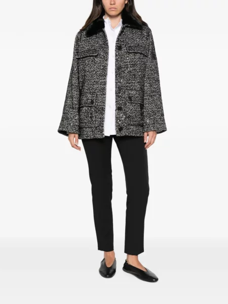 Geacă Ermanno Firenze cu paiete cu model herringbone negru