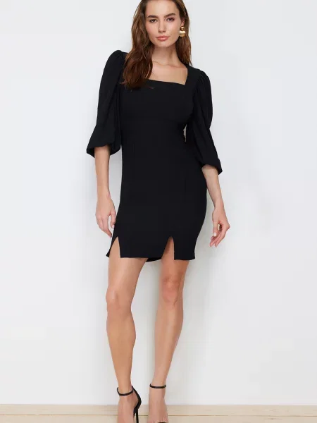Kołnierzykowy sukienka mini Trendyol kopertowa czarna
