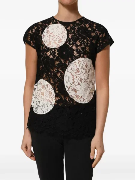 Πουά μπλούζα Dolce & Gabbana με δαντέλα μαύρο