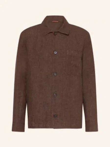 Cruna Lněná Košile Cardiff tmavě hnědá