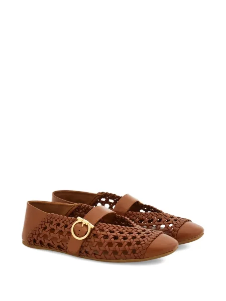 Balerini Ferragamo fără toc cu cataramă maro