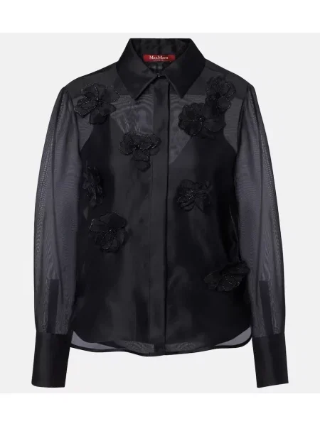 Bluză Max Mara de mătase cu model floral negru