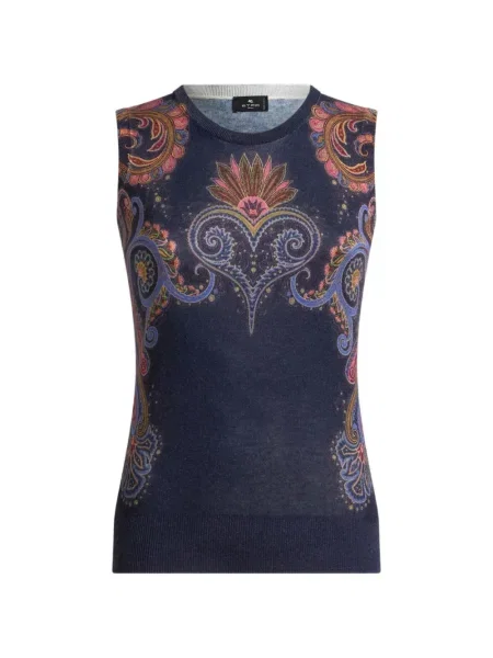 Top Etro de mătase fără mâneci cu imagine albastru