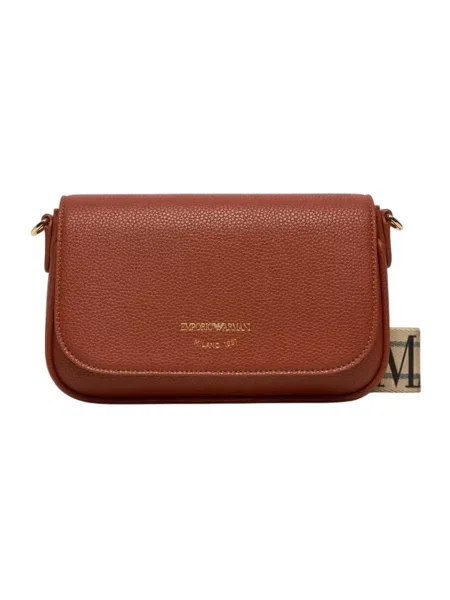 Lniana torebka Emporio Armani z nadrukiem brązowa