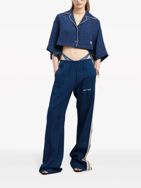 Decupat cămașă Palm Angels cu broderie din satin albastru