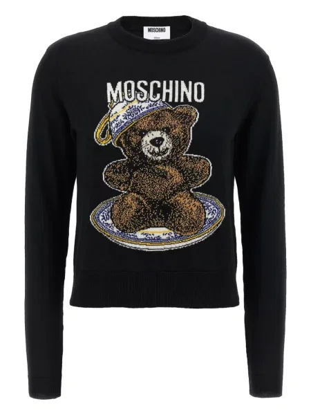 Pulover Moschino cu decolteu rotund teddy negru