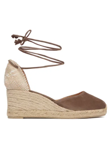 Espadryle Castaner skórzane na koturnie brązowe