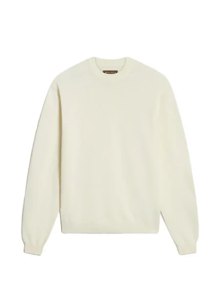 Pulover Woolrich de lână cu decolteu rotund alb