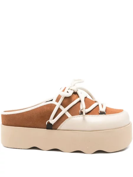 Домашни пантофи Scholl с връзки на платформе с дантела кафяво