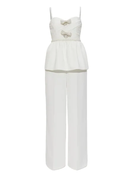 Salopetă Self-portrait cu funde alb