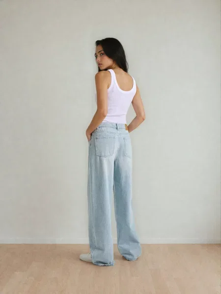 Джинси wide leg із середньою посадкою та перехрещеним синій