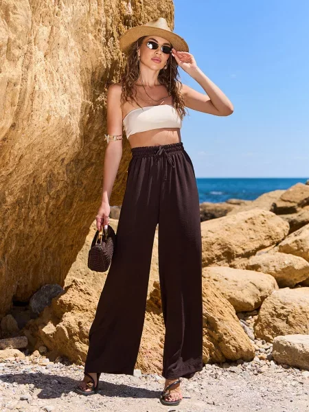 Штани повсякденні ISSA Plus темно-коричневий комбінований верх коричневі