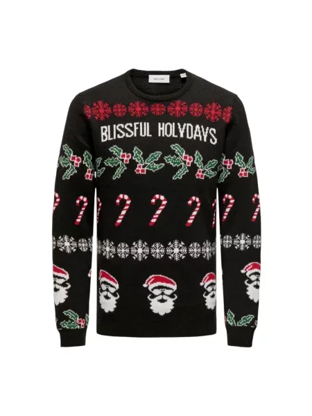 Dzianinowy sweter Only & Sons z nadrukiem czarny