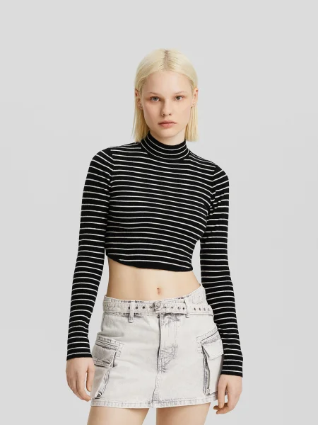 Bershka Pulover negru alb