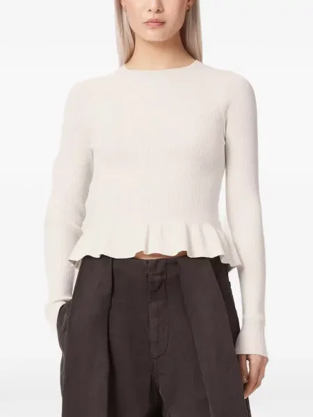 Pulover Allsaints cu volane alb
