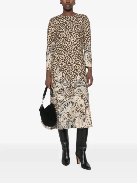 Rochie midi Etro cu imagine cu model leopard maro