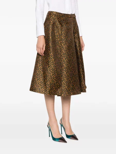 Fustă midi Prada cu model floral din jacard verde