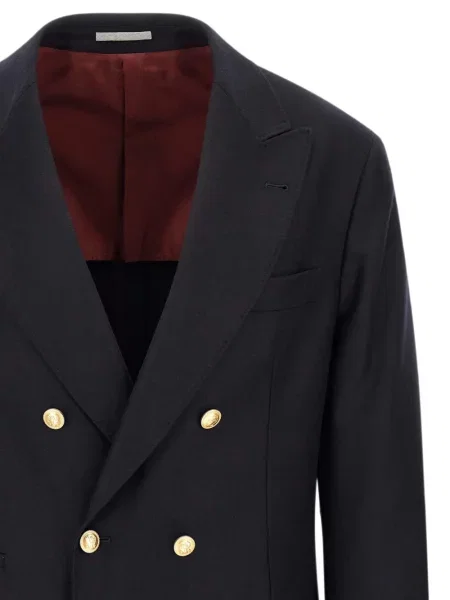 Vlněné dvouřadé sako Brunello Cucinelli modré